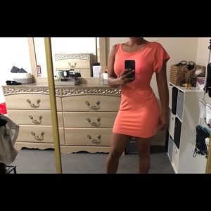 BEBE small coral colored bodycon mini dress
